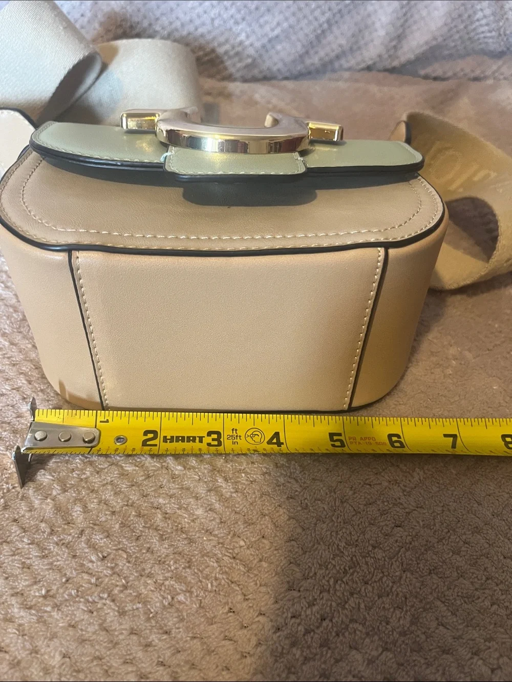 True Religion Mint Green Leather Crossbody with Beige Canvas Strap